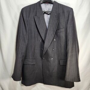 Andre Villard Blazer Jacket 100% Wool Gray Pinstripes Double Breasted 52" Chest